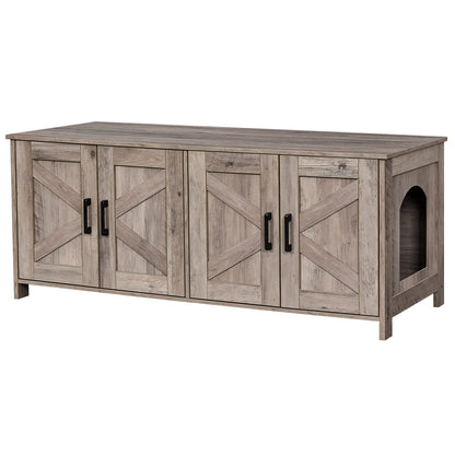 Homhedy Cat Litter Box Enclosure, Wooden Cat Washroom Furniture with Barn Door, Pet House, Fit Most of Litter Box, White