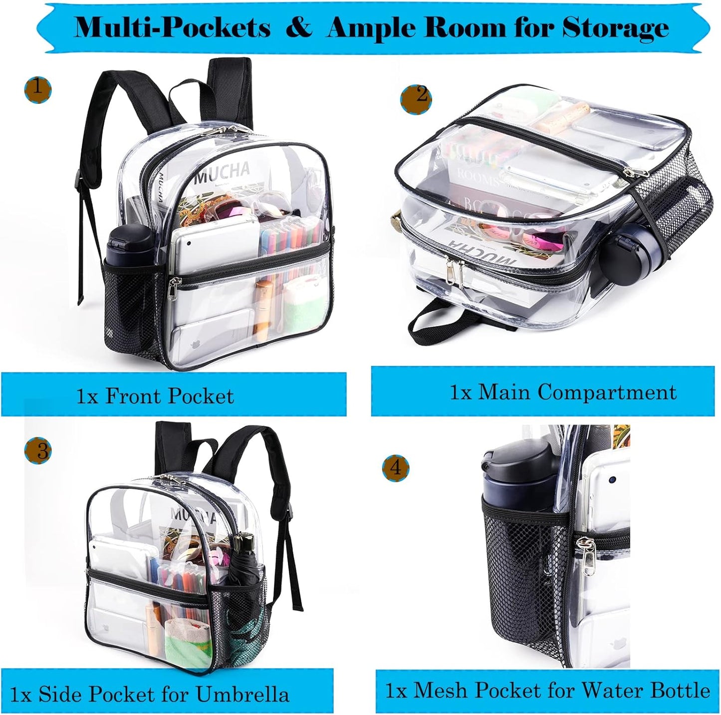 Mini Transparenter Rucksack 12x12x6 Stadion Zugelassener Plastik-Rucksack