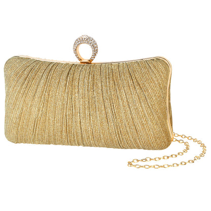 Damen Gold Glitzer Clutch Handtasche Plissierte Abendtasche für Braut Hochzeit Party mit Strassring