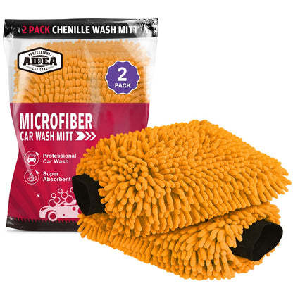 AIDEA Car Wash Mitt Microfiber, 2PK Scratch Free Lint-Free, Premium Chenille Microfiber Mitt Car Wash Brush, Green, Regular Size 7.12''X10.14''