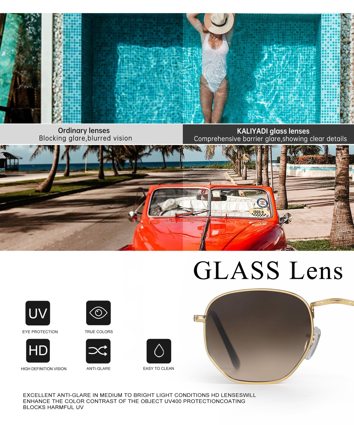 KALIYADI Sonnenbrillen für Damen und Herren Polarisiert Hexagon Damensonnenbrillen Trendy Metallrahmen UV-Schutz (Gold Rahmen Grau Linse)