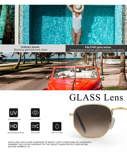 KALIYADI Sonnenbrillen für Damen und Herren Polarisiert Hexagon Damensonnenbrillen Trendy Metallrahmen UV-Schutz (Gold Rahmen Grau Linse)