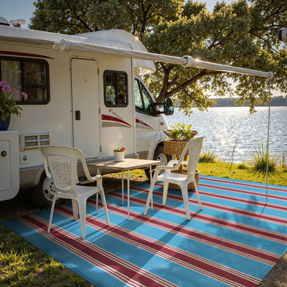 Lahome Outdoor Rugs 8x10 Waterproof, Reversible Outdoor Plastic Straw Rug for Camping Patio, RV Outdoor Rugs Outside, Outdoor Carpet for Porch Deck Backyard Picnic(Blue/Yellow,8'x 10')
