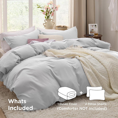 Funda nórdica blanca Bedsure, tamaño Queen, 3 piezas, aspecto de algodón prelavado, juego de cama extrasuave, incluye 1 funda nórdica de 228 x 228 cm con cierre de cremallera y 2 fundas de almohada, edredón no incluido