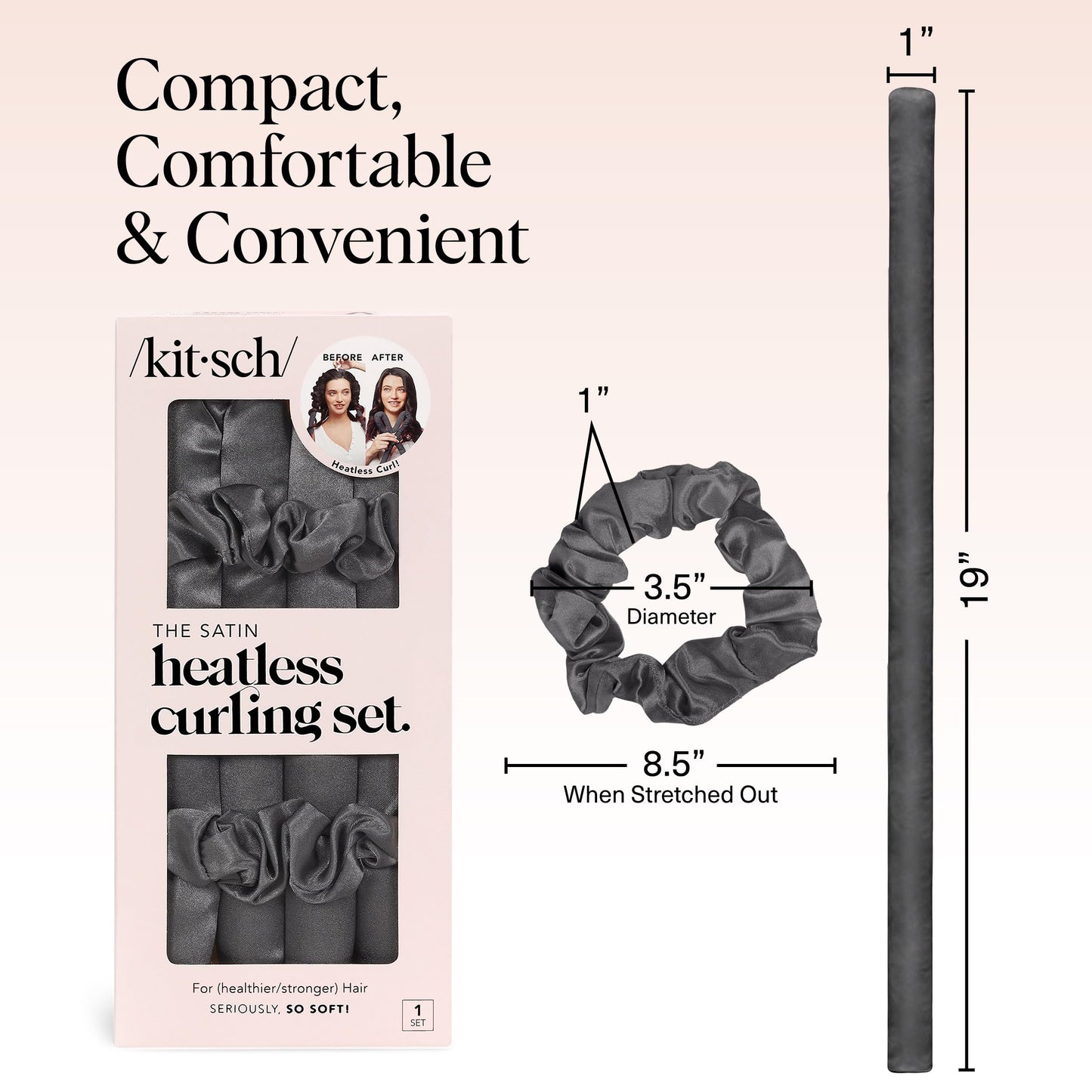 Kitsch Satin Heatless Lockenwickler Set – Hitzefreie Locken über Nacht mit 34" Haarwickler & 2 Satin Scrunchies – Bequeme Haarwickler zum Schlafen für frizzfreies, hitzefreies Styling – Sunset Tie Dye