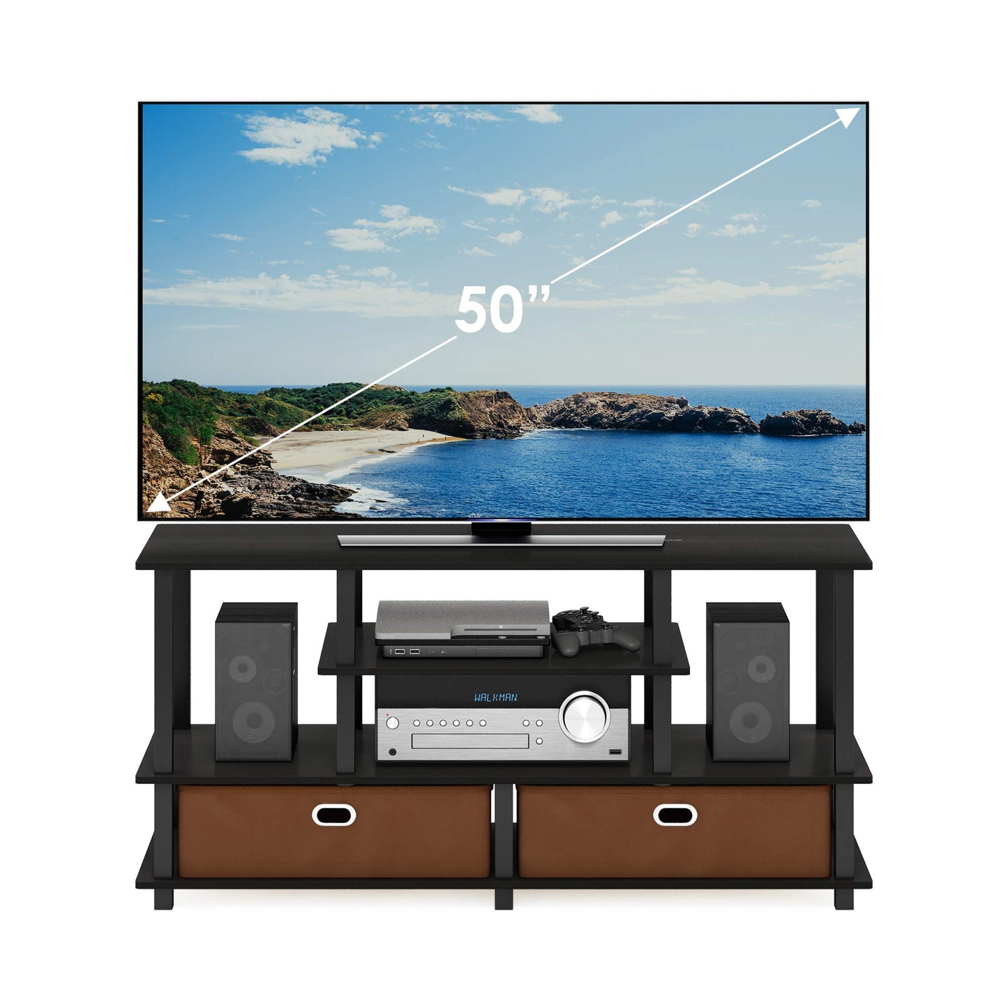 Furinno TOMI TV Stand, 5-Cube Entertainment Center with Open Shelf, Reversible TV Console, for Living Room, Bedroom, Home Office, Green