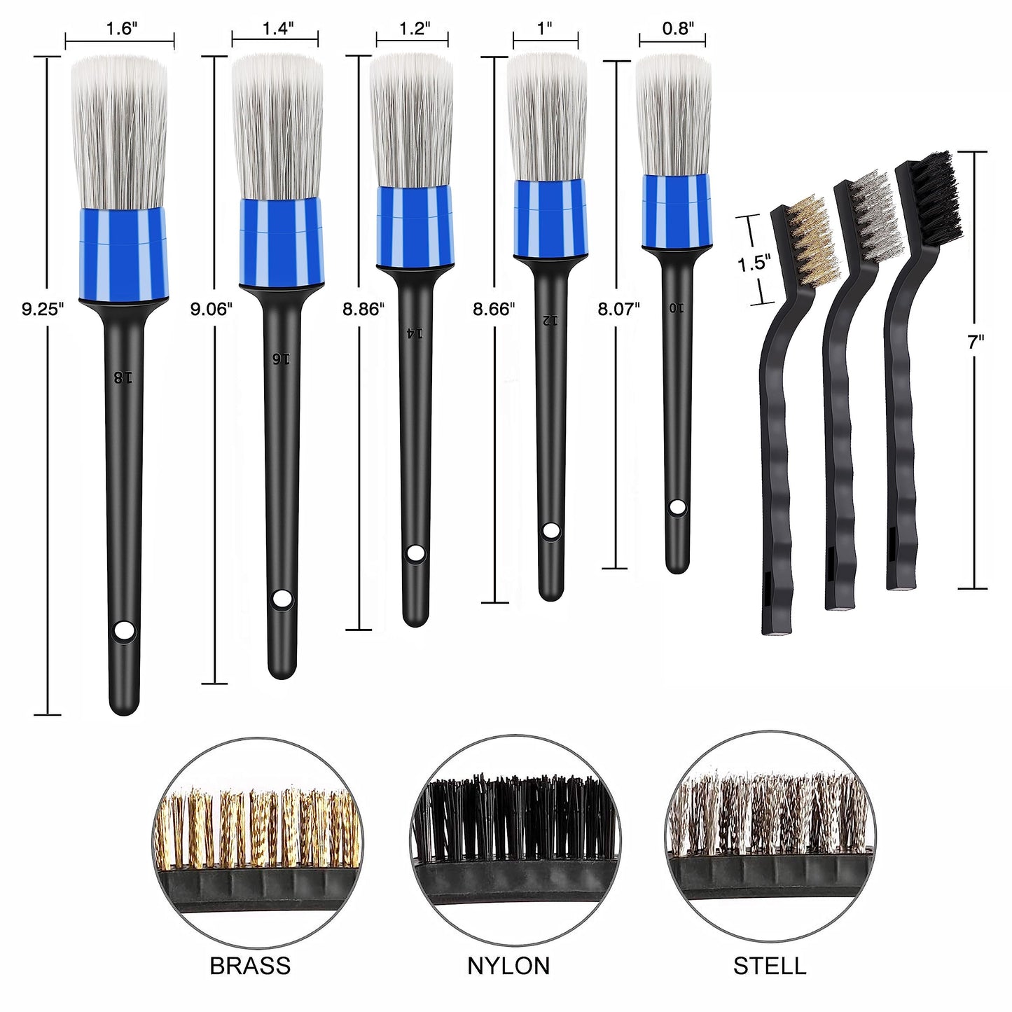 10pcs Auto Car Detailing Brush Set Car Interior Cleaning Kit Includes 5 Boar Hair Detail Brush,3 Wire Brush, 2 Air Vent Brush for Cleaning Interior Exterior, Dashboard Engines Leather Wheel