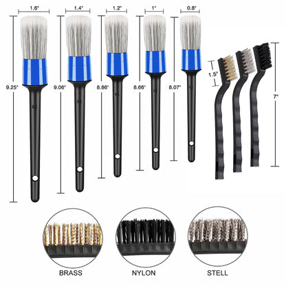 10pcs Auto Car Detailing Brush Set Car Interior Cleaning Kit Includes 5 Boar Hair Detail Brush,3 Wire Brush, 2 Air Vent Brush for Cleaning Interior Exterior, Dashboard Engines Leather Wheel