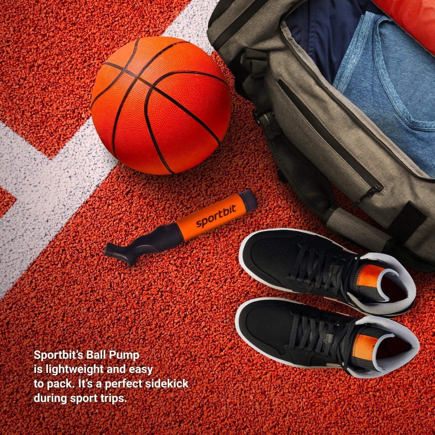 SPORTBIT Ballpumpe für Sportbälle - Basketballpumpe, Volleyballpumpe, Fußballpumpe - Handpumpe für alle Sportbälle - Push & Pull Aufblassystem - Inklusive 5 Nadeln
