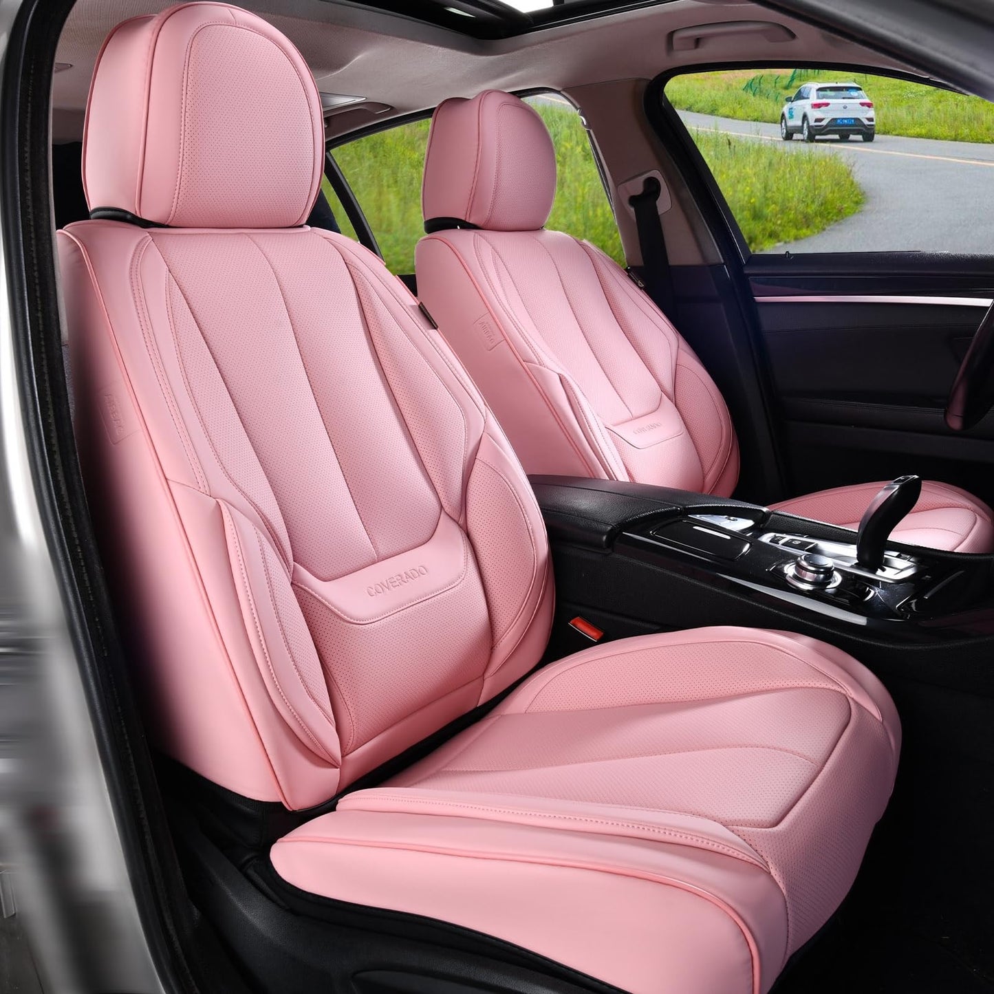 Coverado Car Seat Covers 5 Pieces, Full Set Universal Seat Covers for Cars, Waterproof Nappa Leather Auto Seat Protectors with Head Pillow, Car Interiors Fit for Most Sedans SUV Pick-up Truck, Black