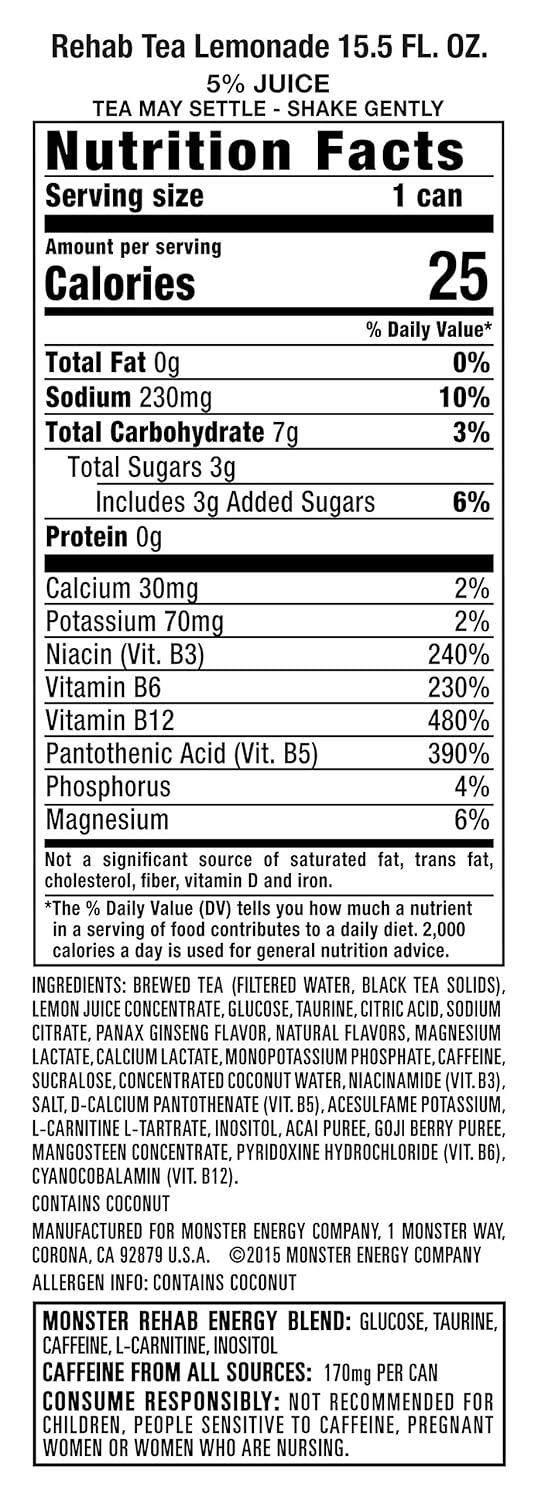 Monster Rehab Tea + Lemonade + Energy: A Refreshing Twist on Energy Drinks