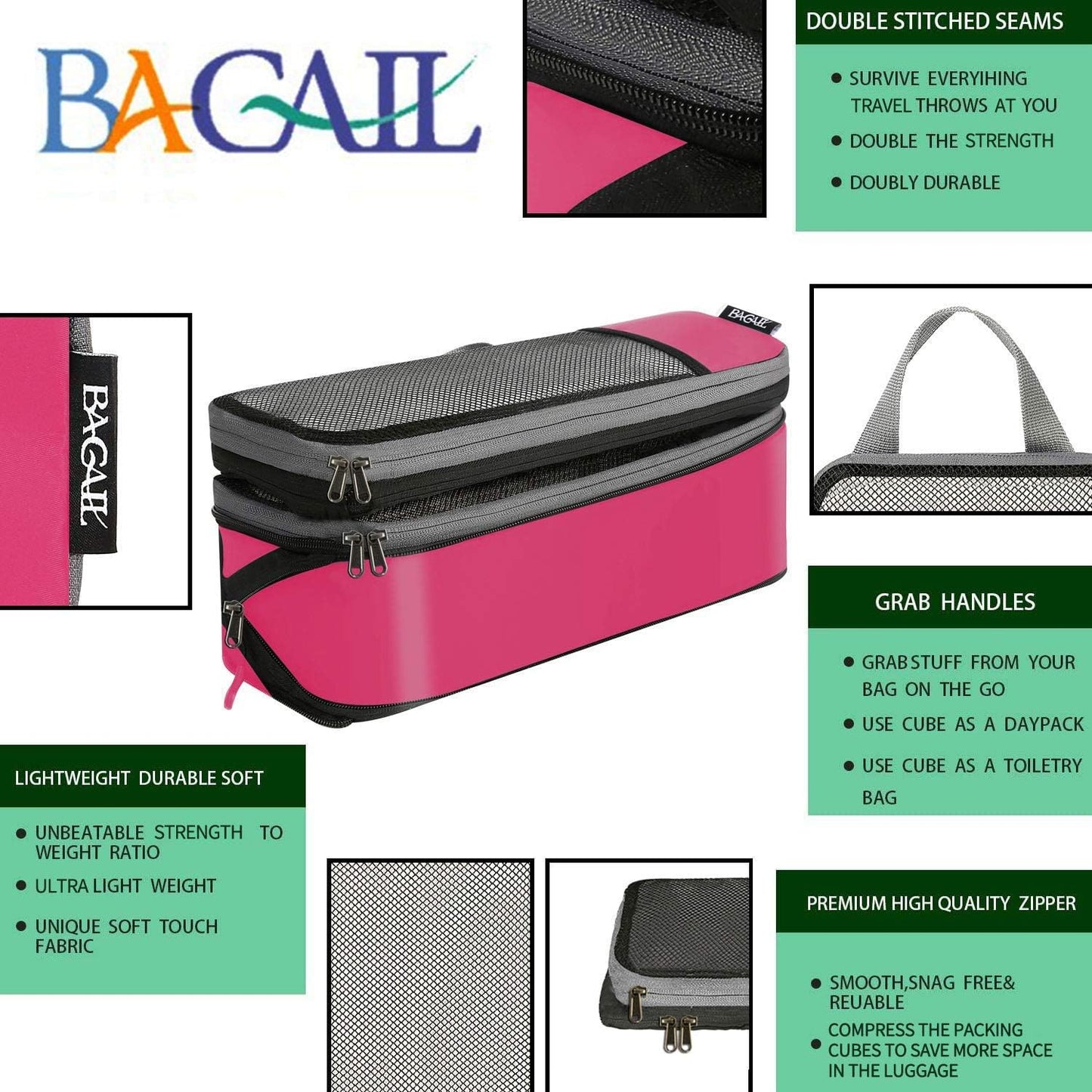 BAGAIL 4er-Set Kompressions-Packwürfel Reise-erweiterbare Packorganizer (Schwarz, 4er-Set)