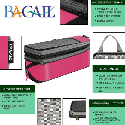 BAGAIL 4er-Set Kompressions-Packwürfel Reise-erweiterbare Packorganizer (Schwarz, 4er-Set)