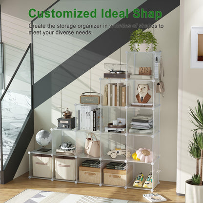 C&AHOME Cube Storage Organizer, 16-Cube Shelves Units, Plastic Storage Cubes, DIY Closet Organizer, Modular Closet Storage Shelves Ideal for Home, Bedroom, 48.4" L × 12.4" W × 48.4" H Black SUM3016H