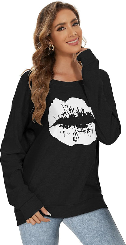 Womens Off The Shoulder Tops Long Sleeve Pullover Sweatshirt Sweater Causal Loose Blouse Tunic Shirt
