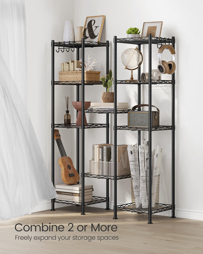SONGMICS Storage Shelf, Small Metal Wire Shelving Unit, Adjustable Shelves, for Small Spaces, Garage, Bedroom, Living Room, Kitchen, Pantry, 5 Tier, 11.8 x 11.8 x 47.6 Inches, Ink Black ULGR123BH01