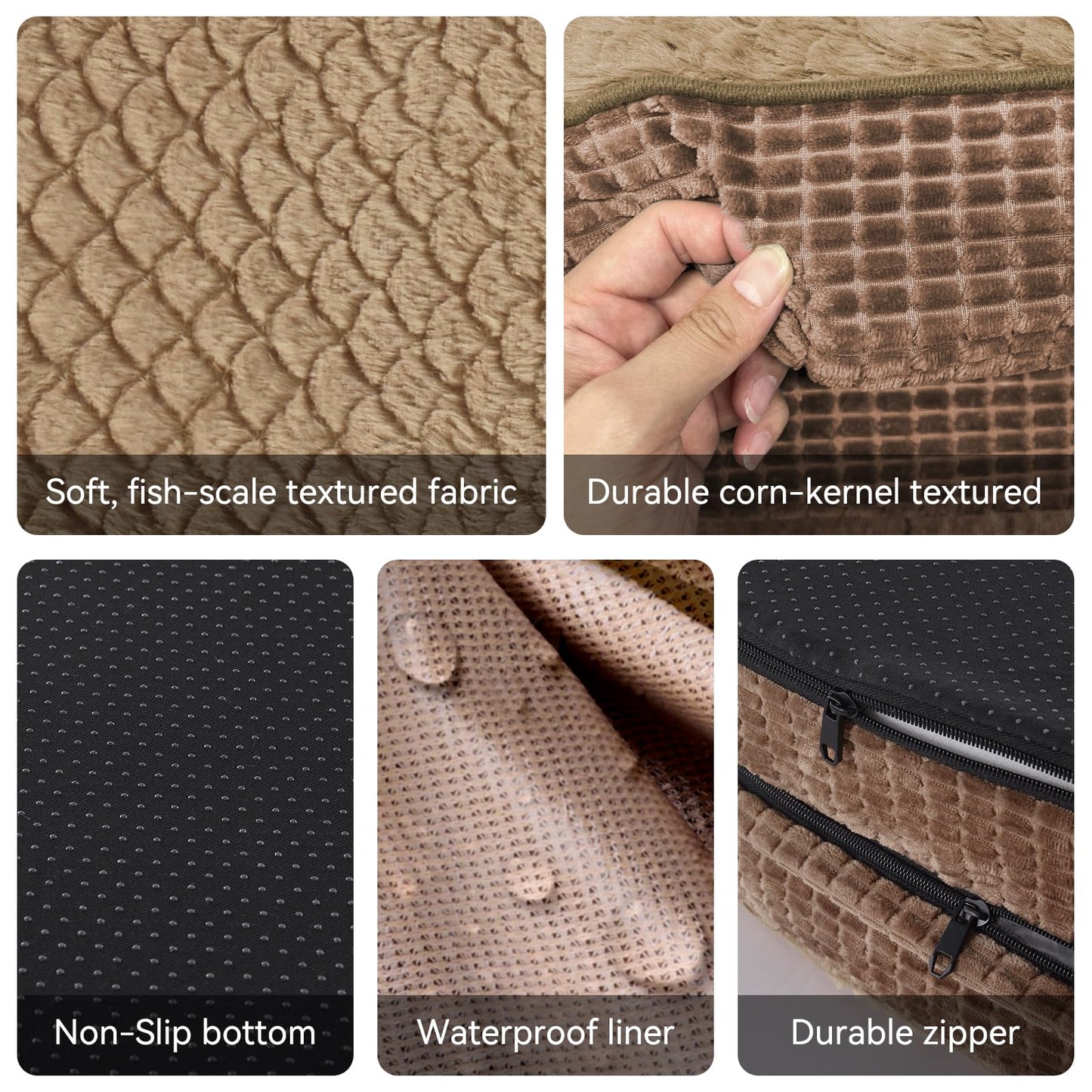 JOEJOY Orthopedic Dog Beds Large Sized Dog, XL Egg-Crate Memory Foam Pet Couch Bed with Bolster Sides, Waterproof Lining, Removable Washable Cover & Non-Slip Bottom, Brown