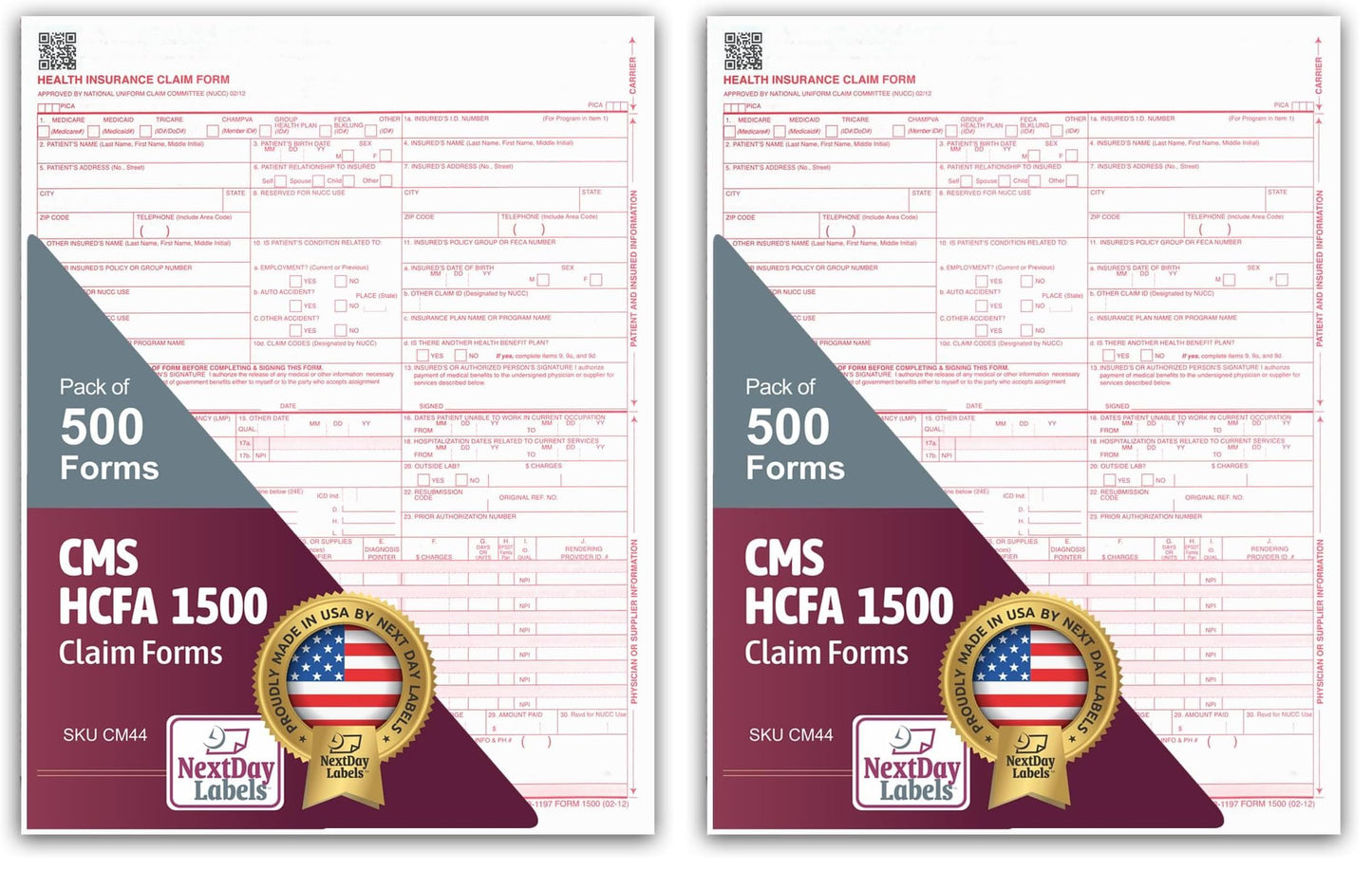 NextDayLabels - CMS 1500 / HCFA 1500 Insurance Claim Forms - Laser/Ink-Jet Compatible (New Version 02/12) Letter Size 8-12" x 11", 1000 Sheets Per Pack