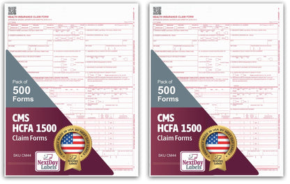 NextDayLabels - CMS 1500 / HCFA 1500 Insurance Claim Forms - Laser/Ink-Jet Compatible (New Version 02/12) Letter Size 8-12" x 11", 1000 Sheets Per Pack