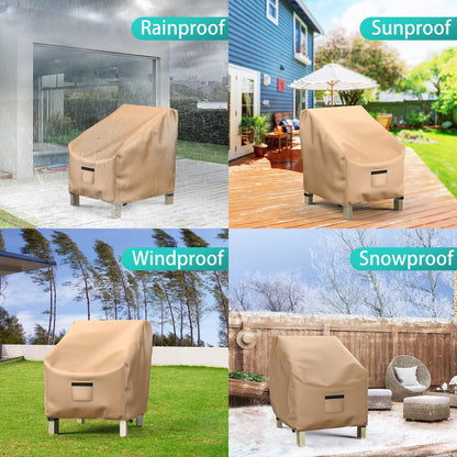Patio Chair Covers for Outdoor Furniture Waterproof 2 Pack, Lawn Chair Covers 600D Heavy Duty Oxford Cloth, Large Covers for Lounge Lawn Deep Seat 38" W x 31" D x 29" H-Brown