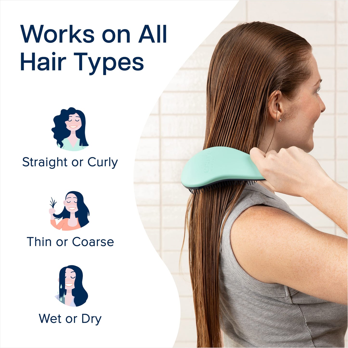 Crave Naturals Glide Thru Entwirrbürste für Erwachsene und Kinder. Entwirrbürste für natürliches, lockiges, glattes, nasses oder trockenes Haar. Haarbürsten für Frauen. Stylingbürste (Blau)
