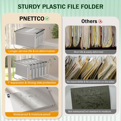 Extra Capacity Plastic Hanging File Folder, 12 Pack Reinforced Hang Folders Legal Size, Heavy Duty 1 Inch Expansion Filing Cabinet Folders, for Bulk Files, Medical Charts, Cream Yellow