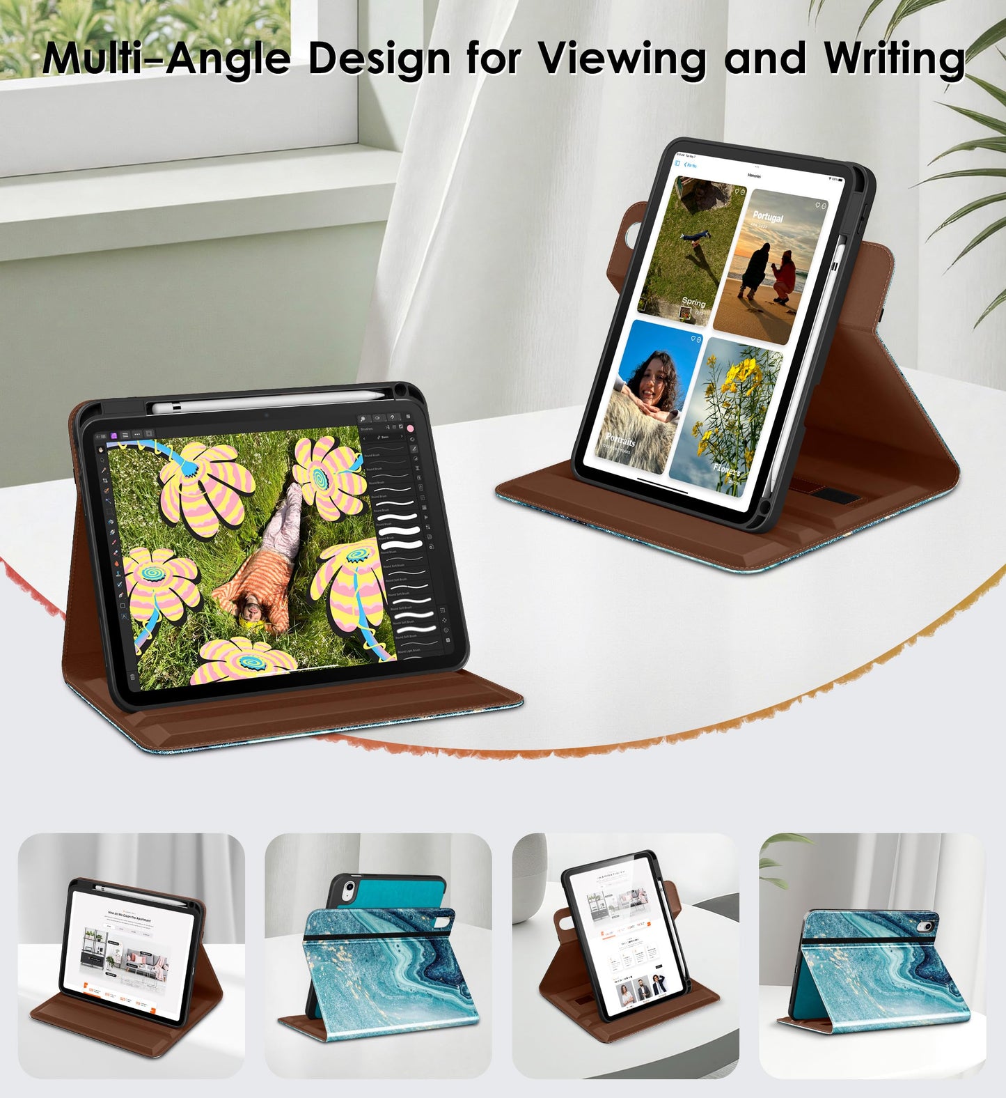 DTTO for iPad A16 Case, iPad 11th / 10th Generation Case (2025/2022), 360 Degree Rotating Premium Leather Folio Stand Cover with Pencil Holder, Brown