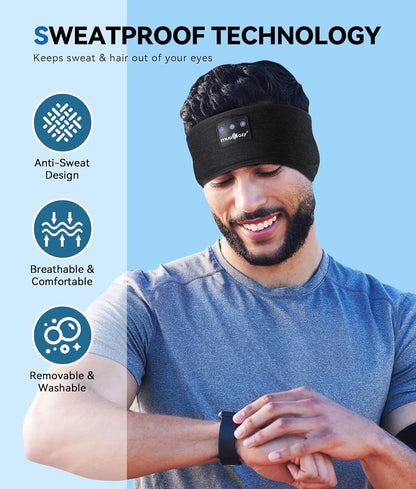 MUSICOZY Bluetooth 5.4 Schlaf-Kopfhörer-Stirnband, kabellose Schlaf-Kopfhörer-Schlafmaske Ohrhörer IPX6 wasserdicht für Seitenschläfer, Training, Laufen, Schlaflosigkeit, Reisen, Yoga, coole Tech-Gadgets, einzigartiges Geschenk
