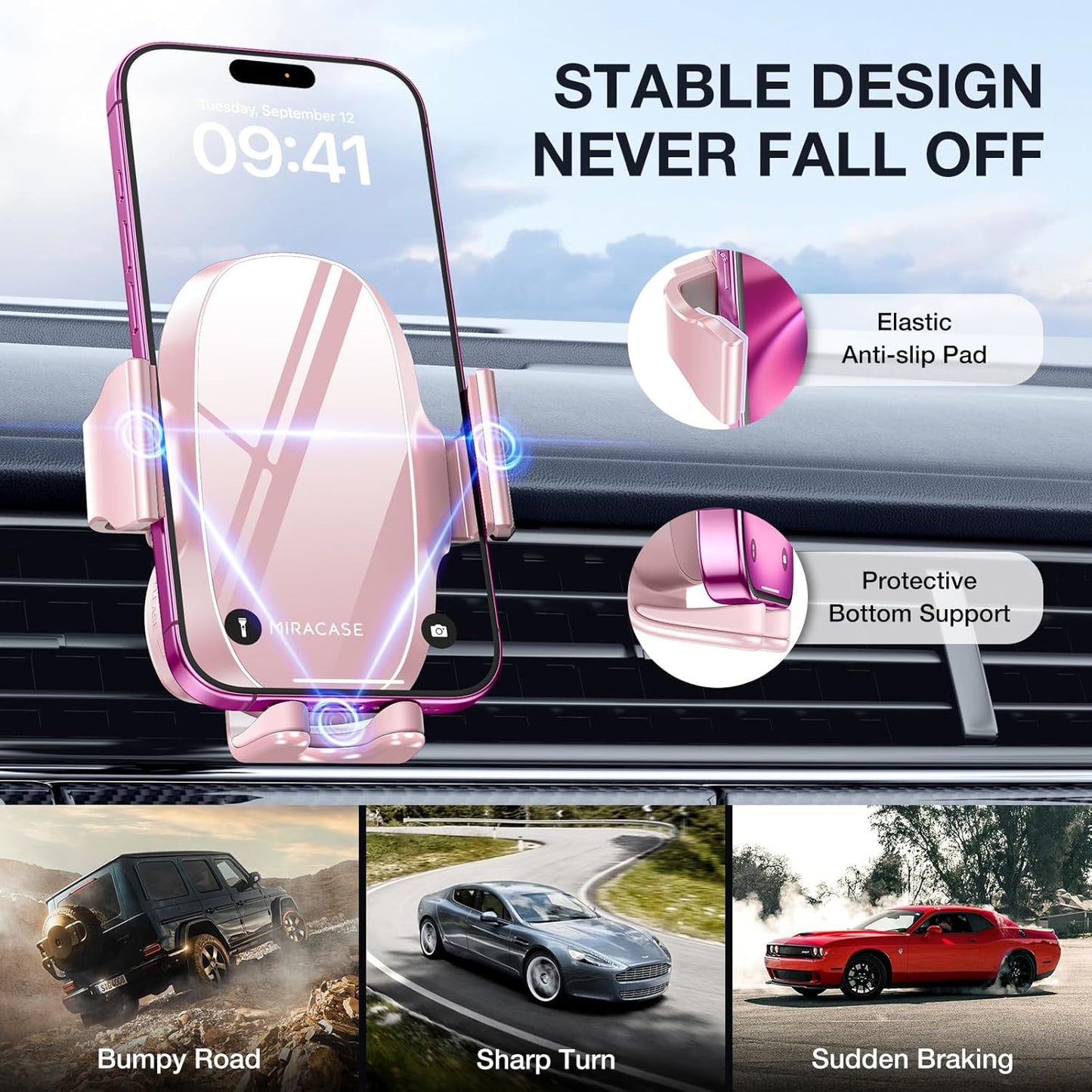 Miracase Handyhalterung für Lüftungsschlitze im Auto【2026 Breitere Klemme & Metallhaken】 Handyhalterung für Lüftungsschlitze im Auto, Freisprechfunktion, Handy-Autohalterung für iPhone 17 Pro Max 16 15 14 13 12 Samsung S25 Autozubehör