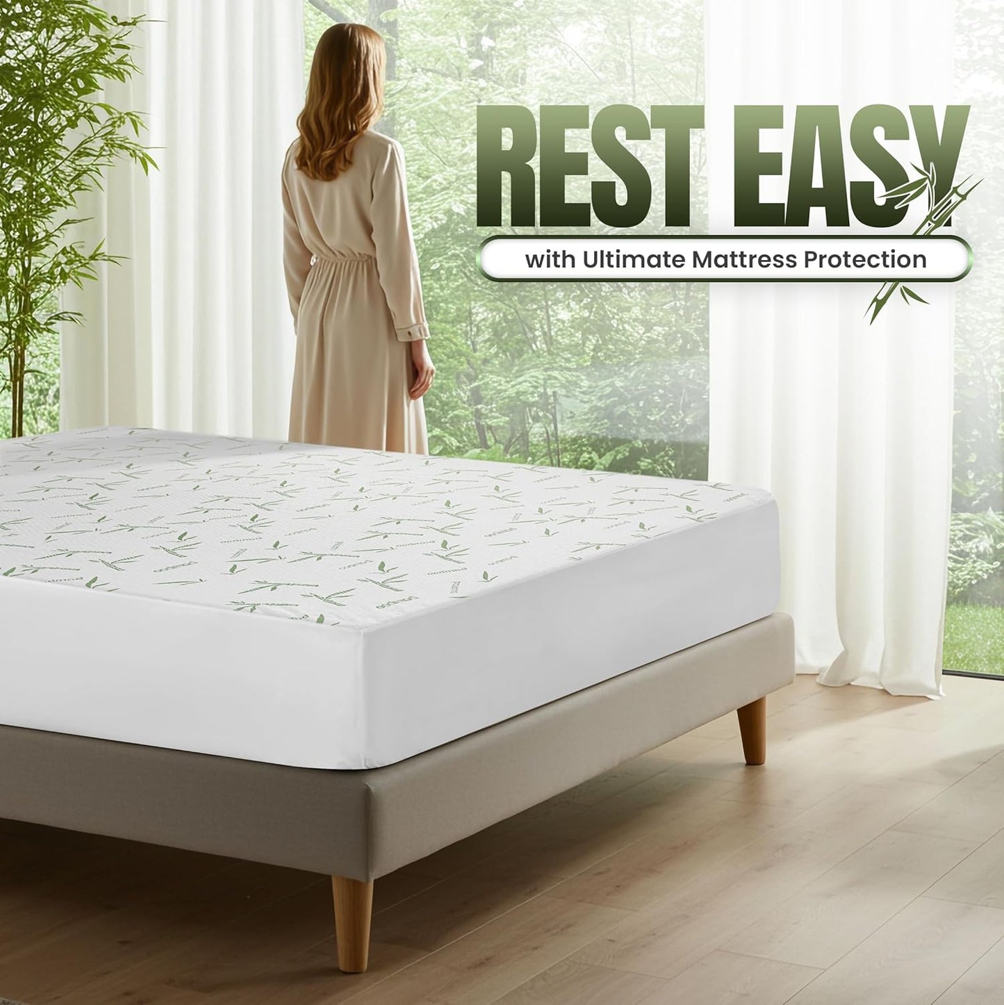 Utopia Bedding Wasserdichter Matratzenschoner Queen-Size, Bambus-Viskose Matratzenbezug 200 GSM, Für Matratzen bis 43 cm Höhe, Atmungsaktiv, Spannbetttuch-Stil mit dehnbaren Taschen