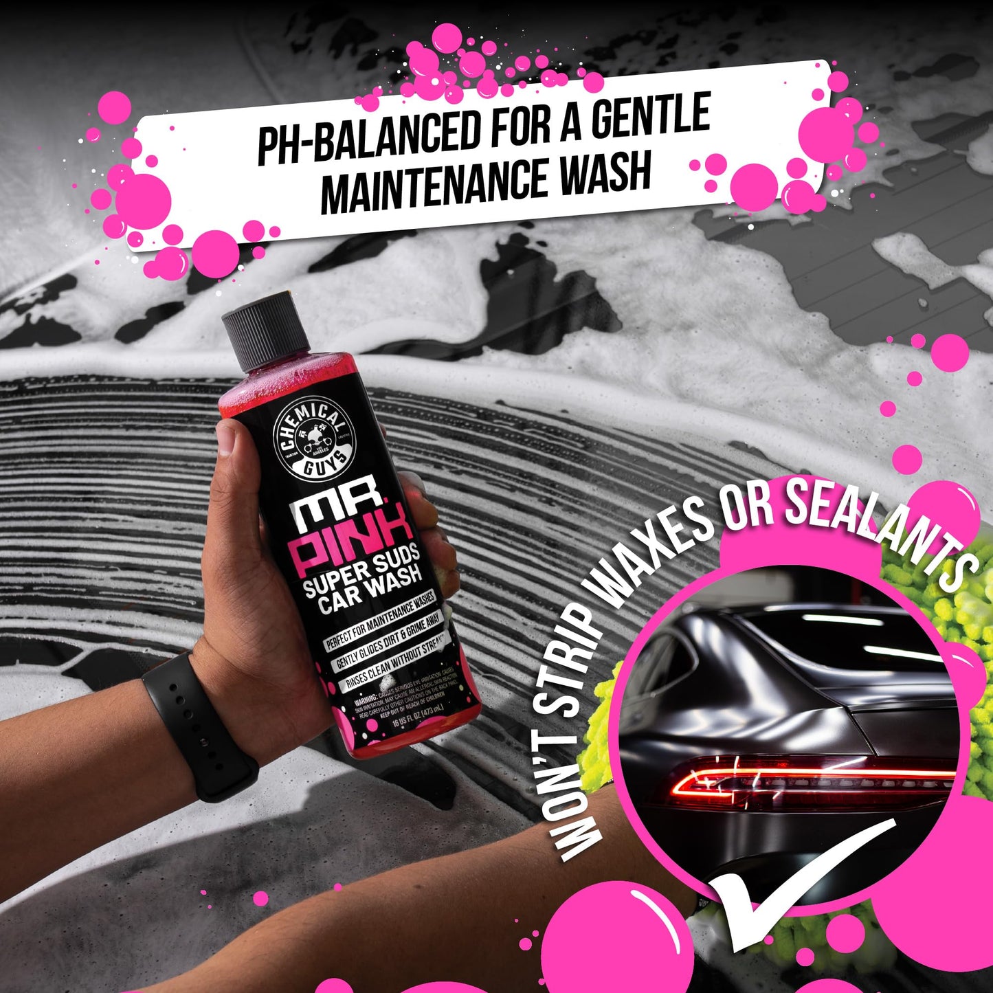 Chemical Guys Mr. Pink Car Wash Soap - 64 oz Super Suds Foaming Car Wash Soap for Cannon, Blaster, or Bucket Washing - pH Balanced, Safe on Wax, Sealant, Ceramic, and Clear Coat Finishes