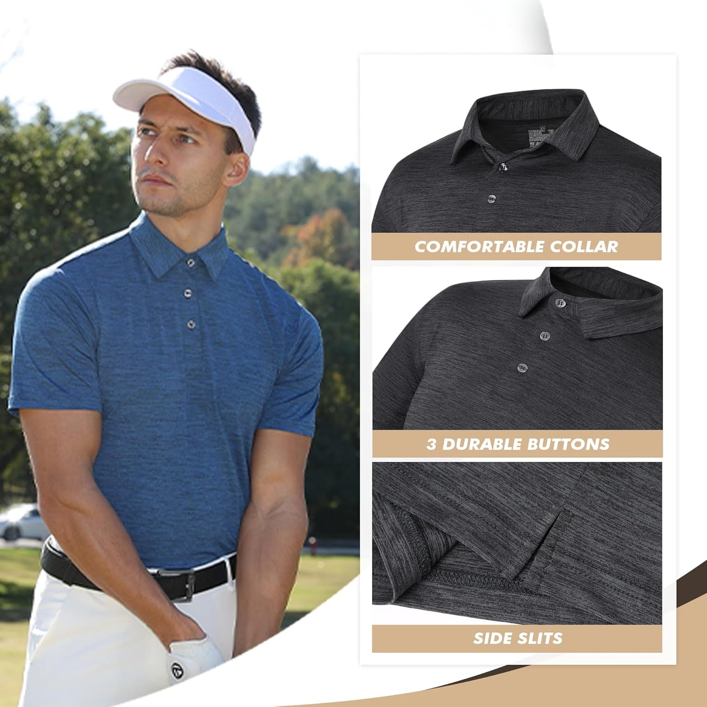 Polohemden für Herren – schnell trocknende, feuchtigkeitsableitende schwarze Kurzarm-Performance-Golf-T-Shirts für Freizeit, Arbeit, Sport