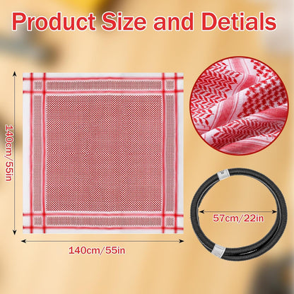 2 Stück Herren Arabisch Shemagh Kopftuch mit Aqel Seil Muslimische Kufiya Keffiyeh Mittelöstliche Kopfbedeckung Mittlerer Osten Wüstenscheich-Tuch Arabisches Kostüm, 55 x 55 Zoll, 2 Muster