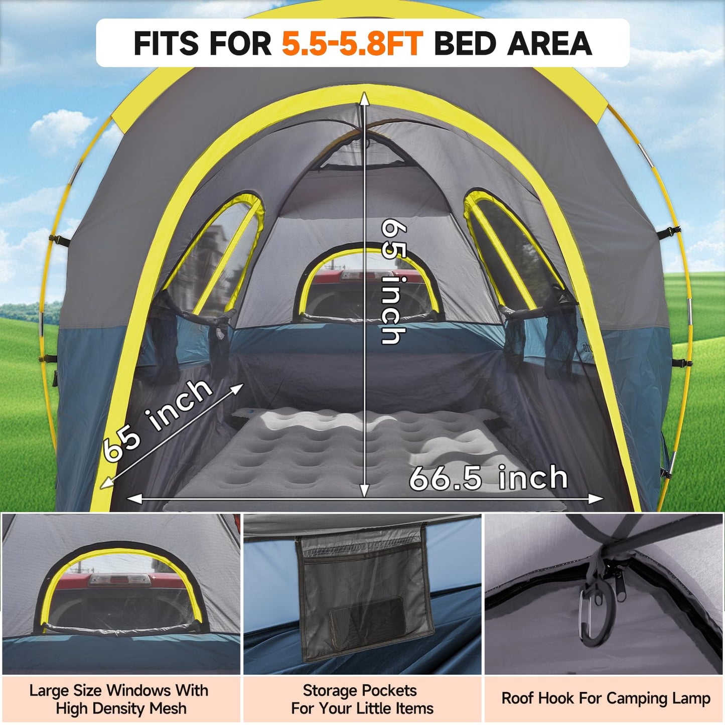 Truck Bed Tent 5.5-6ft: Easy Set Up Umburato Pickup Truck Tents for Camping, Waterproof PU3000mm Canopy for Truck Camper, Portable, Spacious for 2 Person Green