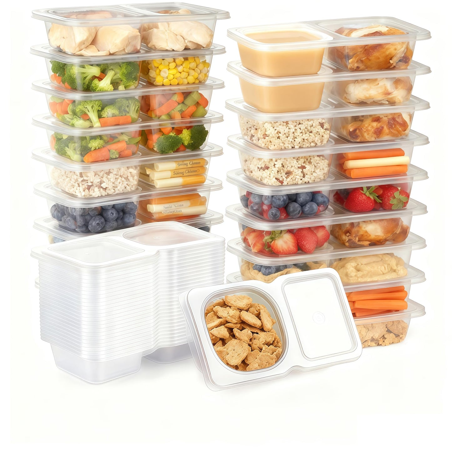 2 Pack Snackle Box –Air Tight Snack Containers with Divided, Lids&Handle –Clear Serving Tray for Fruits, Candy, Nuts –Portable for Travel, Parties, Daily Use (8 Containers Dishwasher Safe)