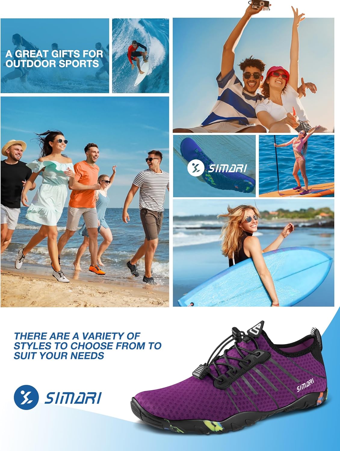SIMARI Wasserschuhe für Damen und Herren, Badeschuhe, Strandschuhe, schnelltrocknend, Barfußschuhe, Wanderschuhe, Surfschuhe, Laufschuhe, Kajakschuhe