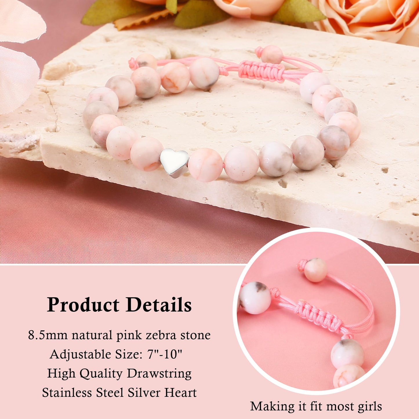Sereney 5 Jahre altes Mädchen Geburtstagsgeschenkideen, verstellbares rosa-weißes Perlenarmband als Fünf-Jahres-5-Jahre-altes 5. Geburtstagsgeschenk für Teenager-Mädchen, Tochter, Nichte, Enkelin