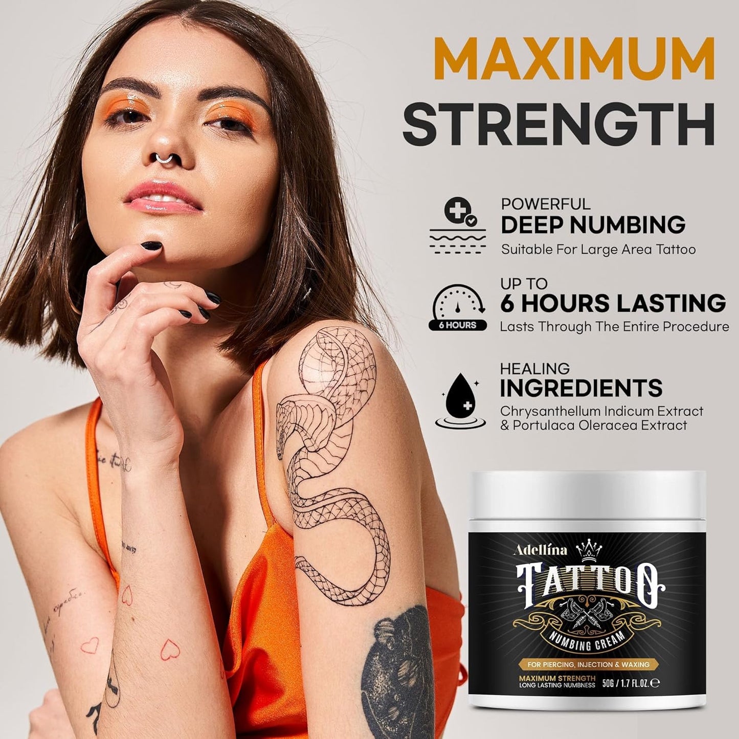 Tattoo Betäubungscreme für Tätowierungen, extra starke Betäubungscreme für Männer und Frauen, 50g/1.7oz