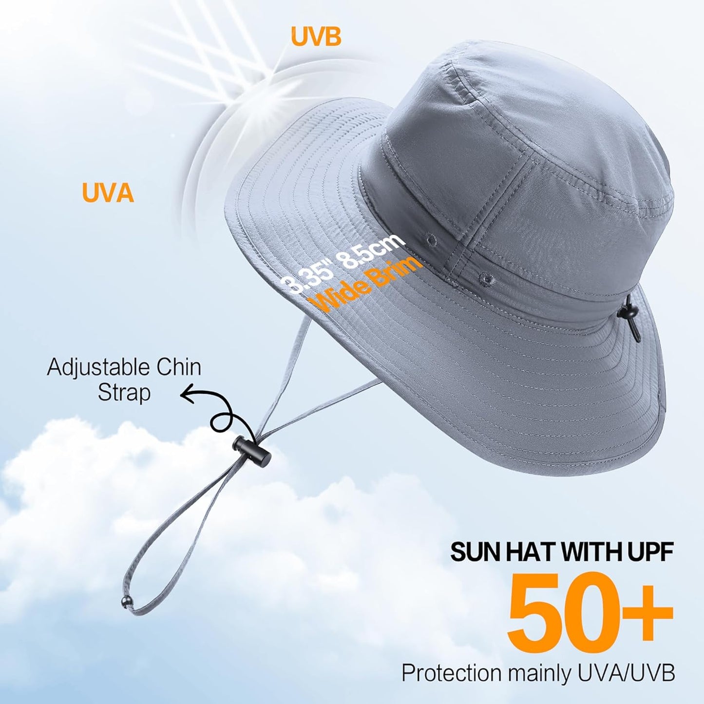 Sonnenhut für Herren und Damen UPF 50+ Schutz – Breiter Krempenhut für Outdoor-Wandern, Wasserabweisender faltbarer Hut zum Angeln