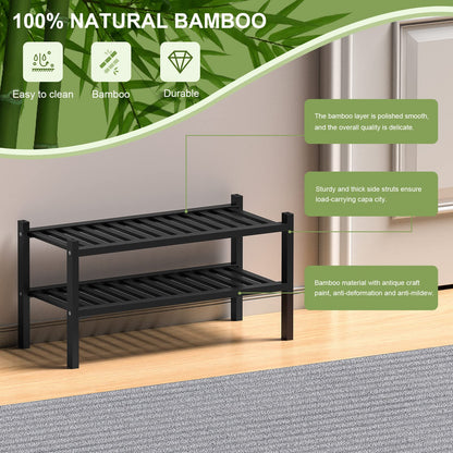 ROMGUAR CRAFT 3 Tier Bamboo Shoe Rack for Closet Free Standing Wood Shoe Shelf Storage Organizer for Entryway Small Space Stackable 27"x11"x20" (Natural)