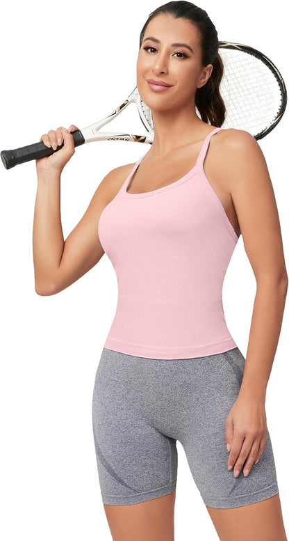 MathCat Workout Tank Tops für Damen mit integriertem BH, ärmellose Gym Tops Nahtlose Racerback Athletic Yoga Shirts