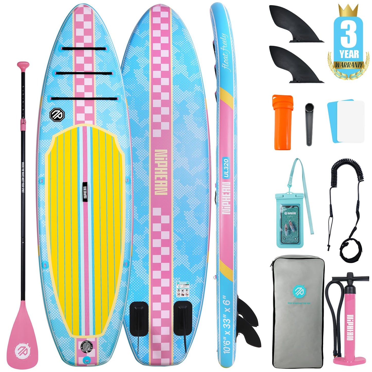Niphean Inflatable Stand Up Paddle Board with SUP Accessories, Anti-Slip EVA Deck, 10’6’’ Inflatable Paddle Boards for Adults & Youth of All Skill Levels