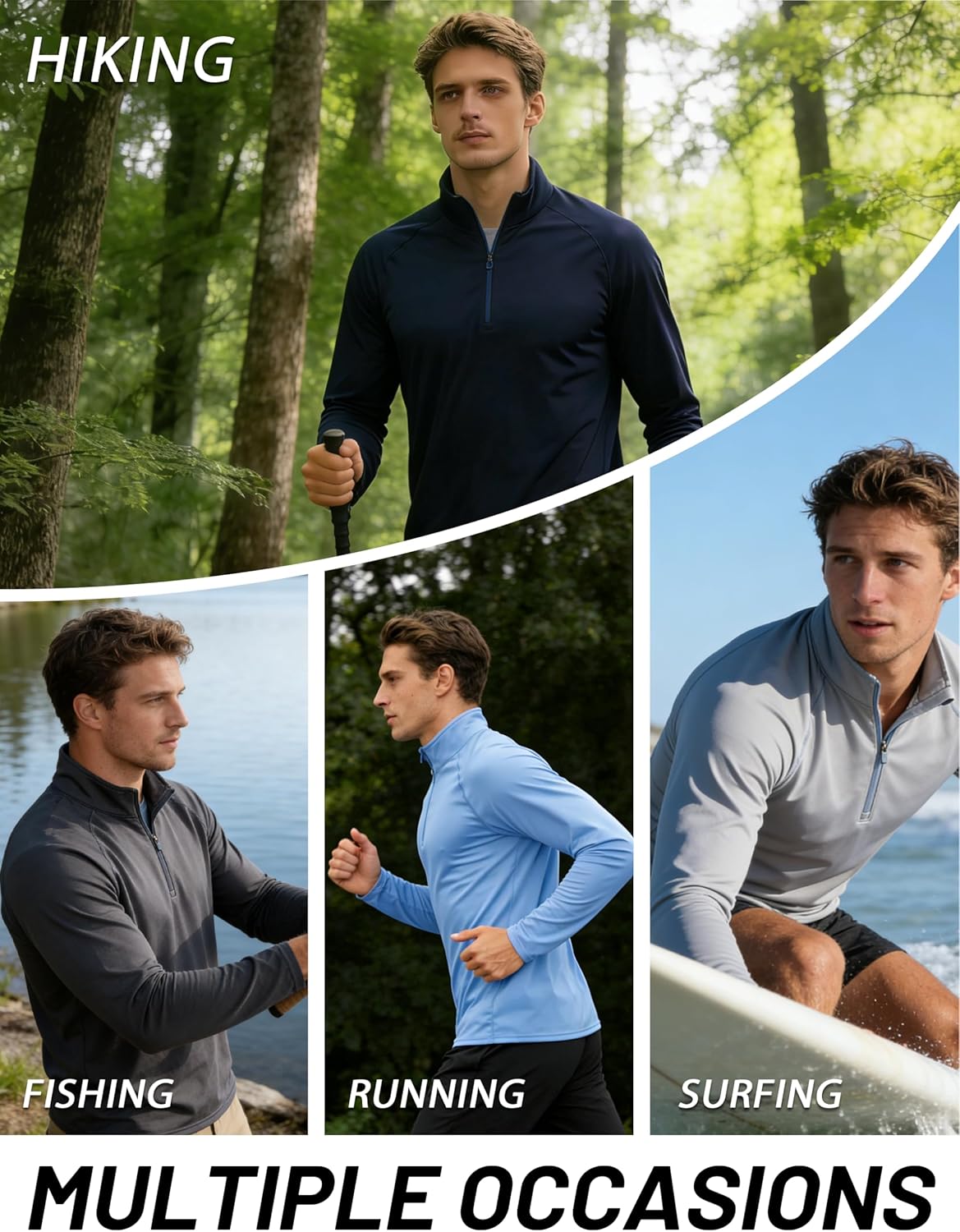 MAGCOMSEN Herren Langarm Sonnenschutzshirt UPF 50+ T-Shirt mit 1/4 Reißverschluss zum Angeln, Laufen, Rash Guard T-Shirt, Outdoor-Shirt