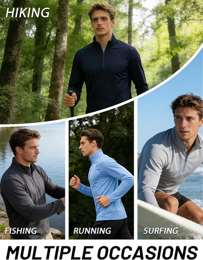 MAGCOMSEN Herren Langarm Sonnenschutzshirt UPF 50+ T-Shirt mit 1/4 Reißverschluss zum Angeln, Laufen, Rash Guard T-Shirt, Outdoor-Shirt