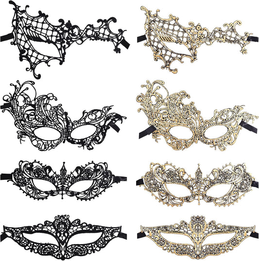8Pcs Mardi Gras Masquerade Mask for Women Vintage Antique Lace Venetian Mask for Halloween Masquerade Party