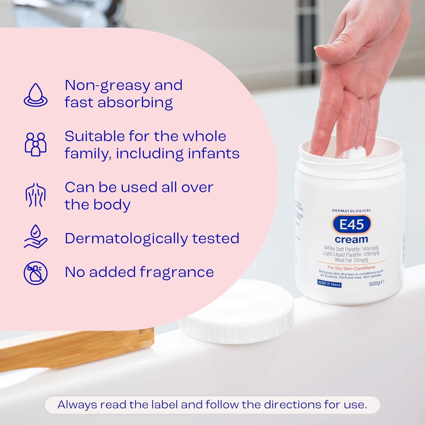 E45 - Dermatological Cream For Dry Skin Conditions ; Non Greasy Emollient ; Hypoallergenic ; 350g