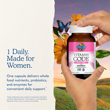 Garden of Life Vitamin Code Raw One for Women, Once Daily Women's Multivitamin - 75 Capsules, One a Day Vitamins Whole Food Iron, Probiotics for Digestive Health, Gluten Free Vegetarian, (Pack of 6)