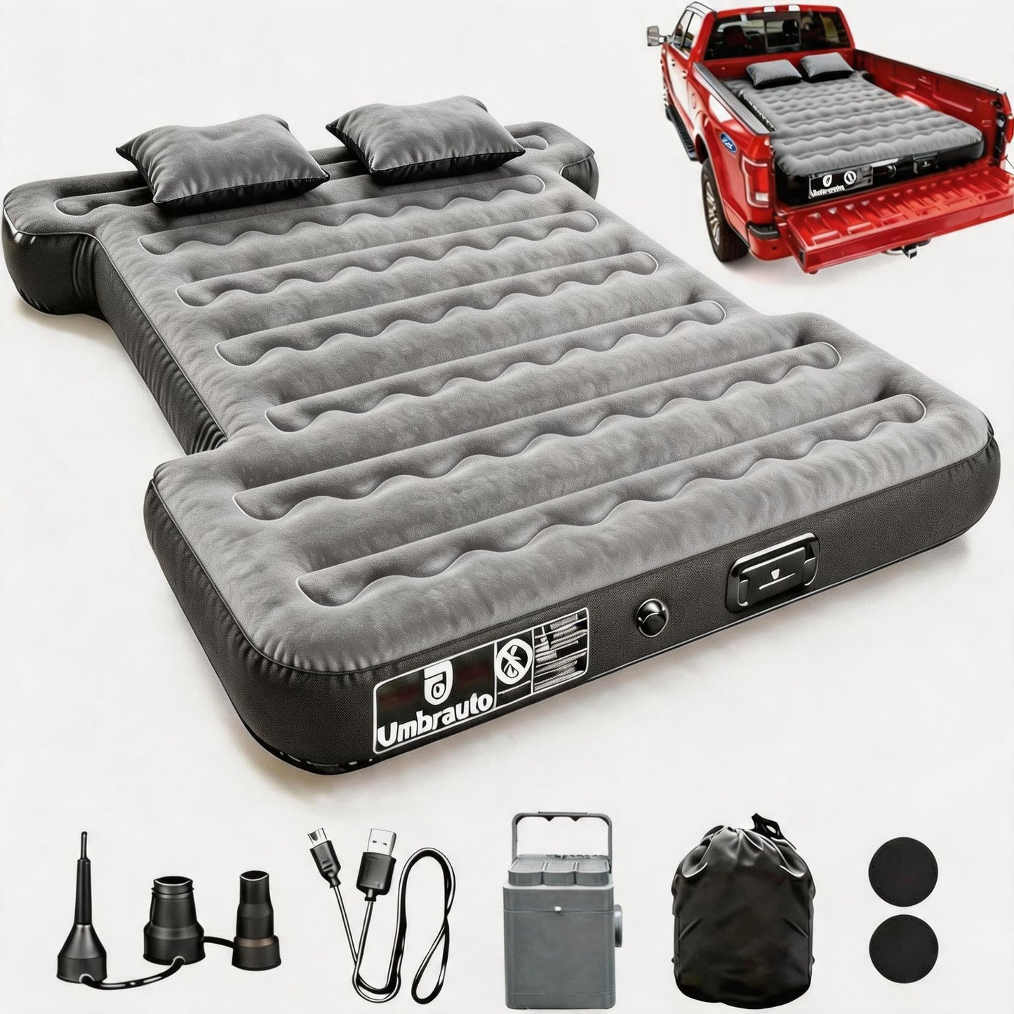 Umbrauto Car Air Mattress Backseat| Inflatable Truck Back Seat Camping Airbed for SUV Rear Seat, Blow Up Sleeping Travel Bed for Van Trunk with Pump & Pillows