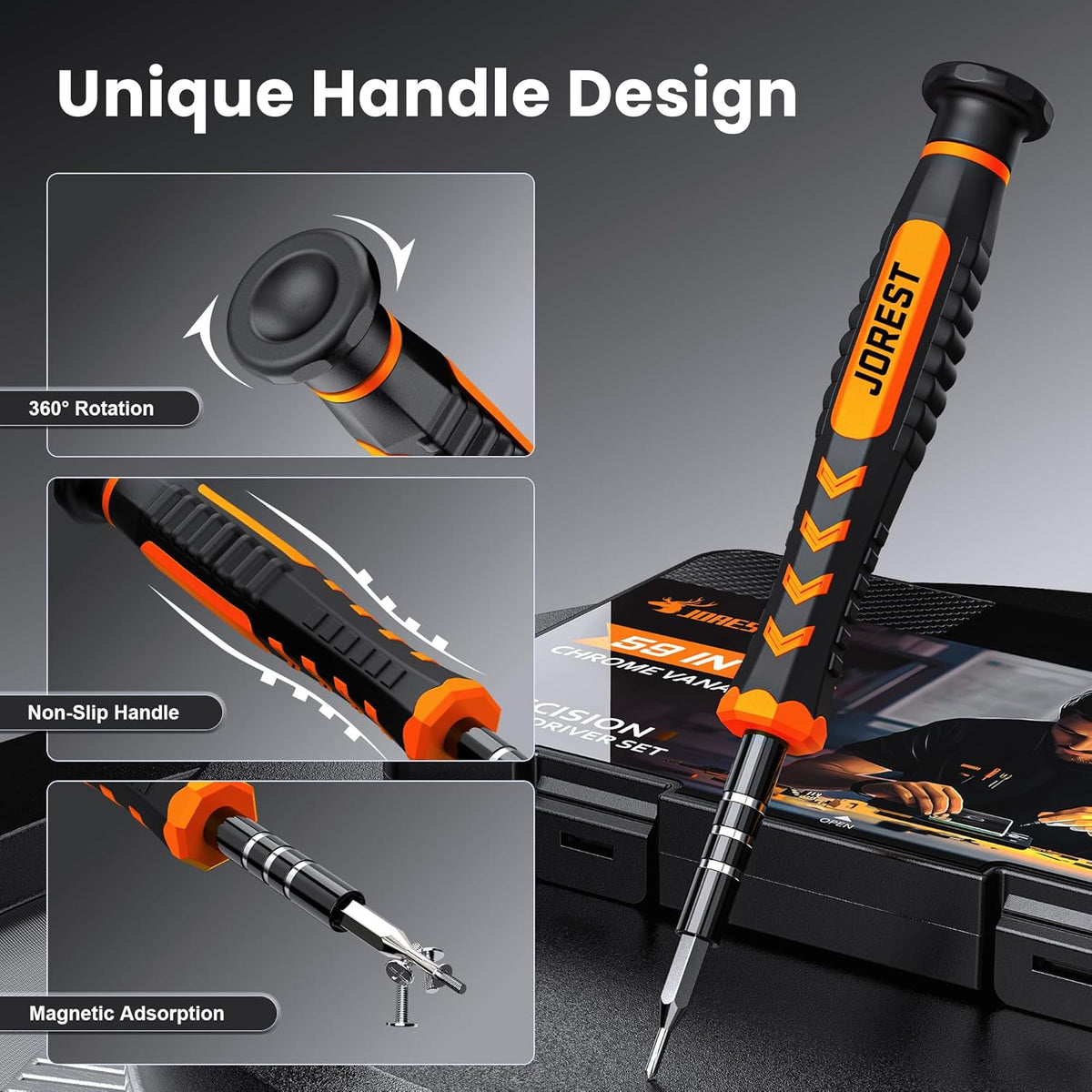 JOREST 40Pcs Small Precision Screwdriver Set, Mini Tool Kit with Torx T5 T6 T8 T9, Triwing Y00, Star Pentalobe, Repair for Ring Doorbell, Laptop, PC, Switch, PS5, Xbox, MacBook, iPhone, Watch, Glasses