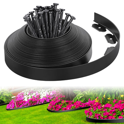 2-Inch x 66 FT Landscape Edging Border with 100 Spikes, No Dig Garden Border Edging Kit, Plastic Edging Border Flexible for Garden Flower Beds Lawn Yard Paver Pathway (Black)